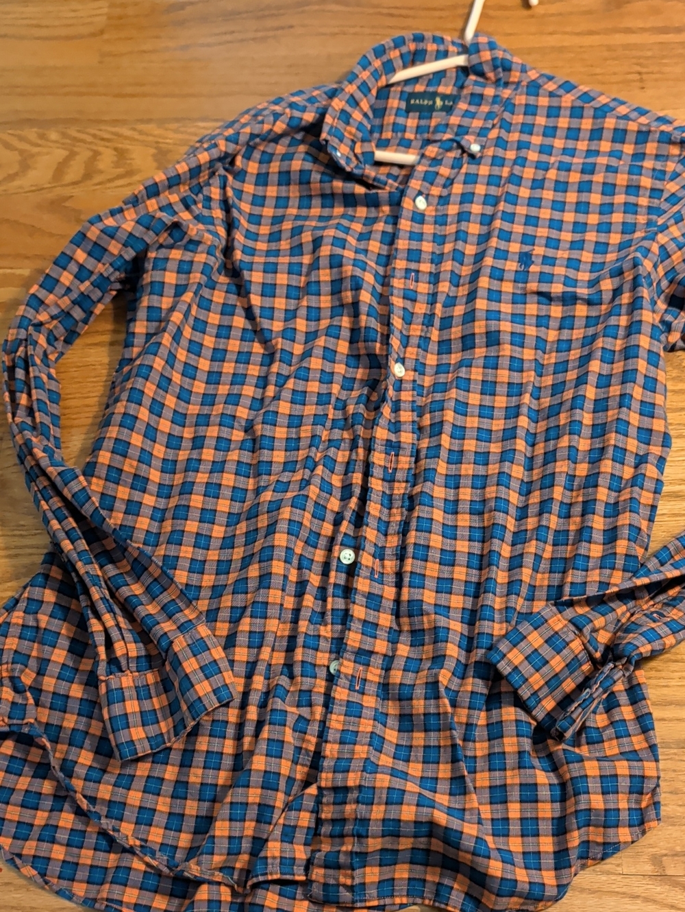 Ralph Lauren Orange and Blue Checked Button-Down Shirt